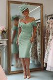 Sheath Off The Shoulder Blush Pink Mother Of The Bride Dress with Appliques