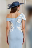Light Blue One Shoulder Appliqued Sheath Mother Of The Bride Dress