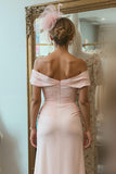 Blush Pink Sheath Off The Shoulder Mother Of The Bride Dress with Slit
