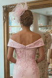 Blush Pink Sheath Off The Shoulder Mother Of The Bride Dress with Slit