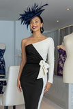 Black and White Sheath One Shoulder Midi Mother Of The Bride Dress