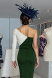 Black and White Sheath One Shoulder Midi Mother Of The Bride Dress