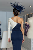 Black and White Sheath One Shoulder Midi Mother Of The Bride Dress