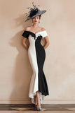 Black and White Mermaid Off The Shoulder Ruffled Long Mother Of The Bride Dress