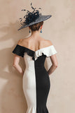 Black and White Mermaid Off The Shoulder Ruffled Long Mother Of The Bride Dress