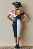 Black and White Off The Shoulder Bodycon Midi Mother Of The Bride Dress with Slit