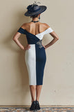 Black and White Off The Shoulder Bodycon Midi Mother Of The Bride Dress with Slit