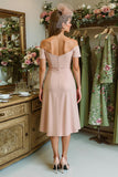 Dusty Rose Sheath Off the Shoulder Ruched Midi Mother Of The Bride Dress