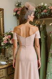 Dusty Rose Sheath Off the Shoulder Ruched Midi Mother Of The Bride Dress