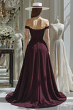 Cabernet A Line Off the Shoulder Long Satin Mother Of The Bride Dress