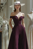 Cabernet A Line Off the Shoulder Long Satin Mother Of The Bride Dress