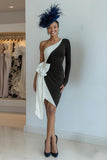 Black Bodycon One Shoulder Midi Mother Of The Bride Dress with Bow