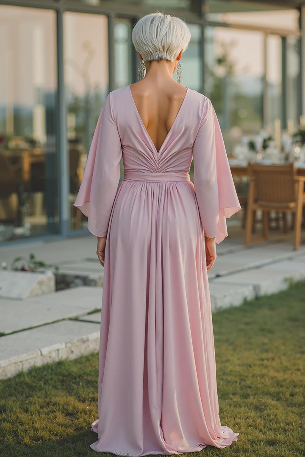 rose pink half sleeves dress Chiffon Mother of the Bride Dresses 2026 Women's A-Line Scoop Neck Half Sleeves Floor-Length Wedding Party Guest Dress with Ruffles, As Pic