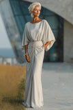 Silver Boat Neck Sheath Long Mother Of The Bride Dress