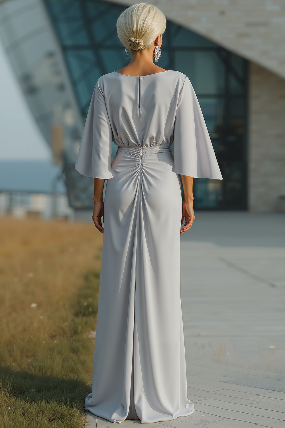 silver grey mother of the bride dresses uk Grey Sheath One Shoulder Mother Of The Bride Dress with Split