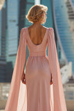 Blush Pink Sheath Round Neck Long Mother Of The Bride Dress