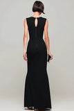 Black Sheath Keyhole Bateau Neck Long Formal Dress