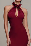 Burgundy Halter Mermaid Keyhole Long Formal Dress
