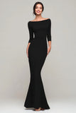 Black Mermaid Bateau Neck Long Formal Dress