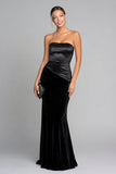 Black Mermaid Velvet Strapless Long Formal Dress