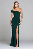 Dark Green Sheath One Shoulder Long Formal Dress with Slit