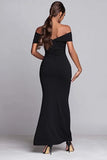 Black Mermaid Off the Shoulder Long Formal Dress with Slit