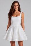 Sparkly Ivory A Line Square Neck Sequin Short Graduation Dress with Back Giant Bow