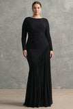 Black Crepe Chiffon Mermaid Pleated Plus Size Formal Dress with Ruffles