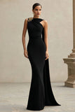 Black Mermaid Crepe Long Formal Dress