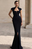Mermaid Black Crepe Long Formal Dress with Slit