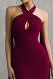 Burgundy Halter Spandex Mermaid Long Formal Dress