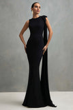 Simple Black Crepe Mermaid  Long Formal Dress