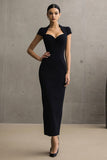 Black Sheath Sweetheart Crepe Midi Formal Dress