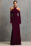 Burgundy Mermaid Spandex Long Formal Dress with Sleeves