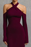 Burgundy Mermaid Spandex Long Formal Dress with Sleeves