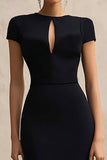 Black Sheath Cut Out Midi Formal Dress with Short Sleeve