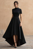 A Line Black Satin High-Low Formal Dress