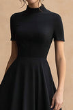 A Line Black Satin High-Low Formal Dress