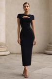 Sheath Black Cut Out Midi Formal Dress