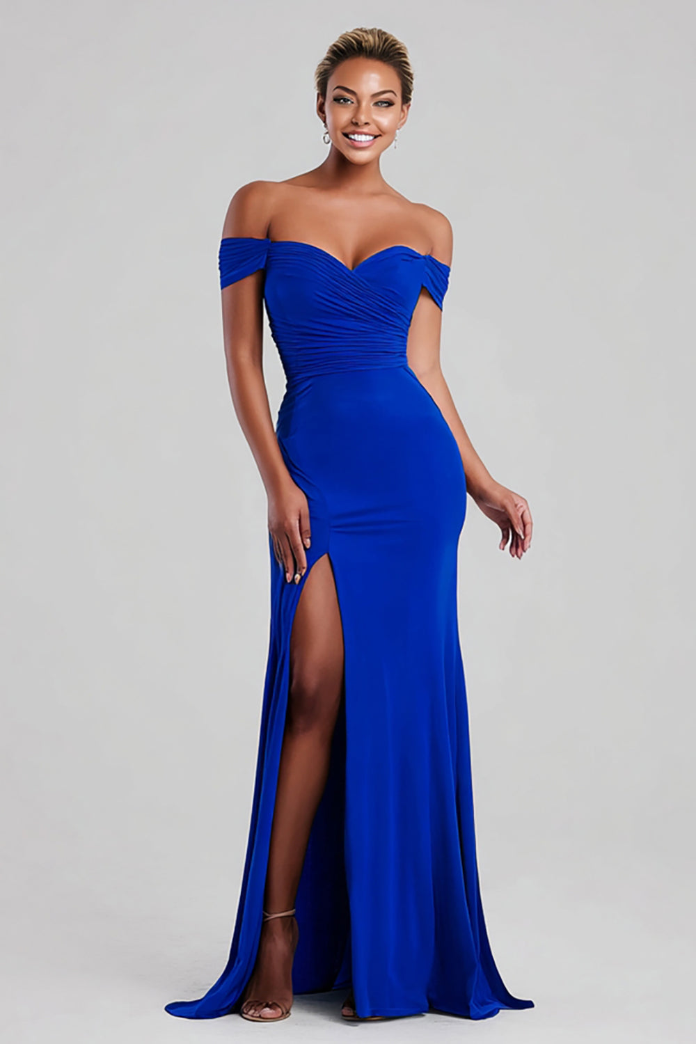 Zapaka Women Royal Blue Sheath Evening Dress with Slit Off the Shoulder Maxi Wedding Guest Dress ZAPAKA UK Zapaka Women Royal Blue Sheath Evening Dress with Slit Off the Shoulder Maxi Wedding Guest Dress ZAPAKA UK