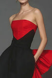 Strapless Black and Red Mermaid Formal Dress with Bow