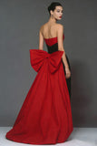 Strapless Black and Red Mermaid Evening Dress with Bow
