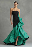 Black and Green Strapless Mermaid Ruffled Formal Dress