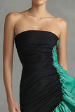 Black and Green Strapless Mermaid Ruffled Formal Dress