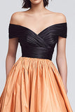 Off The Shoulder Black and Orange A Line Formal Dress