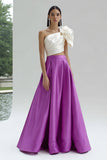One Shoulder White and Purple A Line Formal Dress