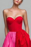 Red and Fuchsia Strapless A Line Formal Dress