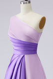 One Shoulder Pink Ruched A Line Formal Dress