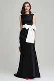 Black And White Bateau Neck Mermaid Satin Formal Dress