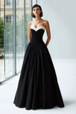 Strapless Black And White A Line Satin Formal Dress